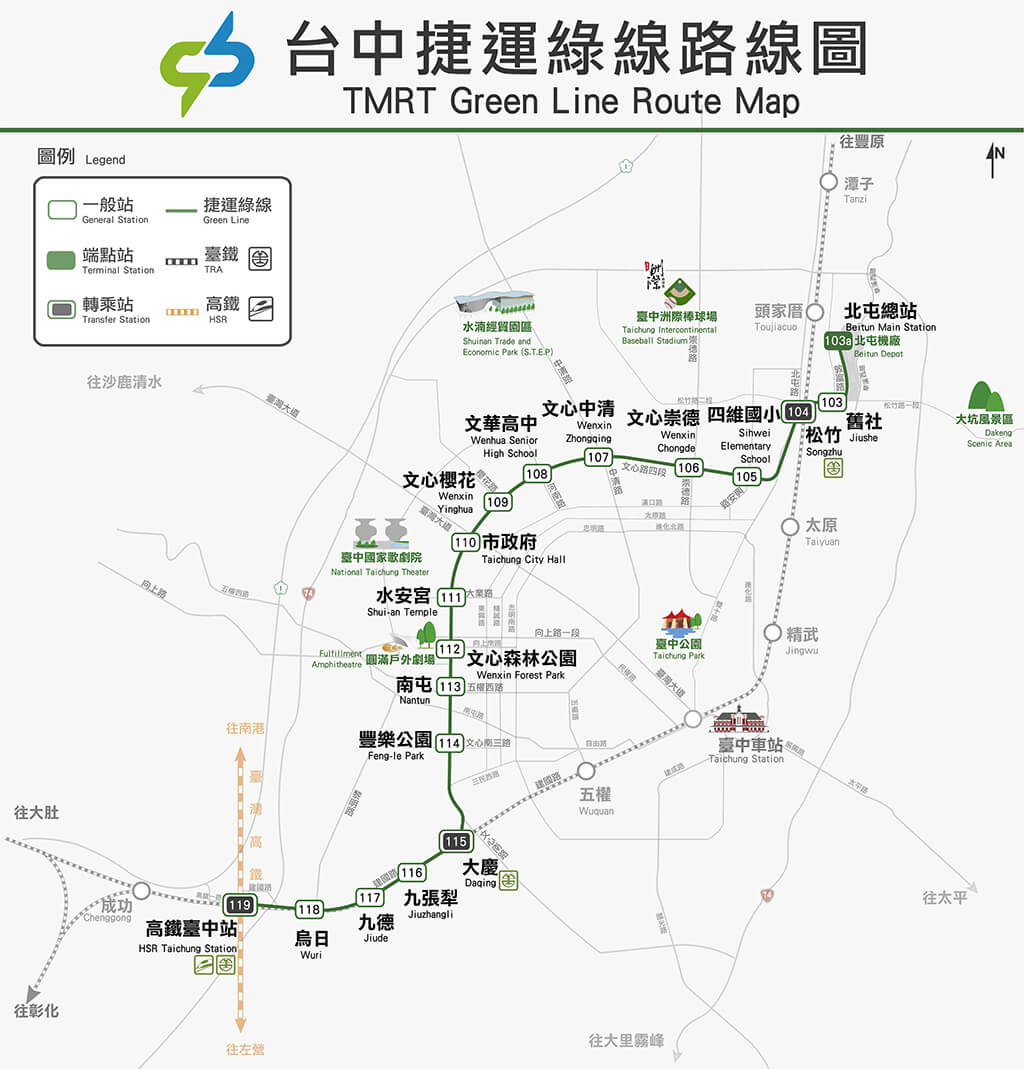 台中捷運圖路線，北屯總站台中高鐵站