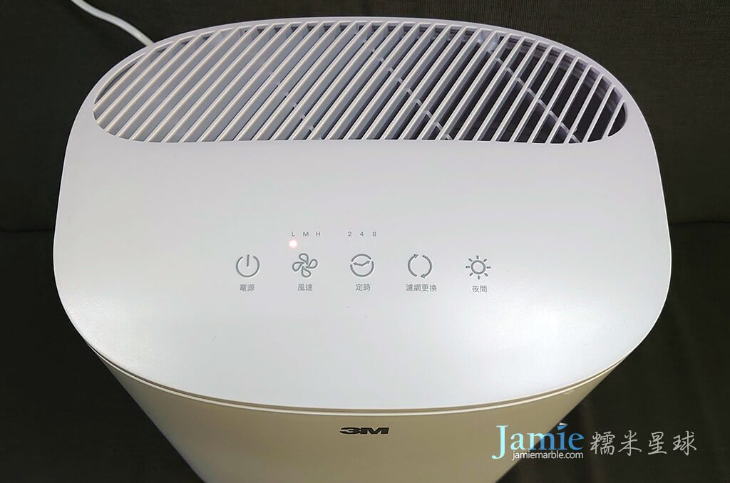 3M清淨機,操作介面按鈕,電源,風速,三斷定時,濾網更換指示,夜間模式