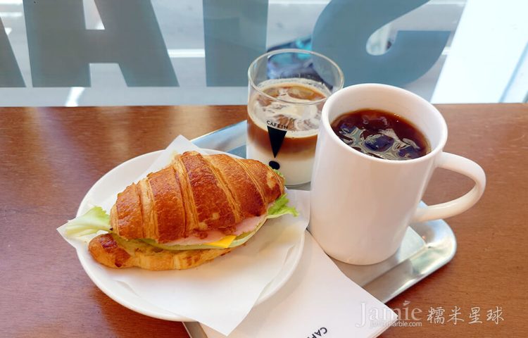 CAFE!N硬咖啡拿鐵,冰黑咖啡,里肌火腿漢堡