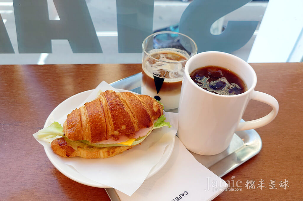 CAFE!N硬咖啡拿鐵,冰黑咖啡,里肌火腿漢堡